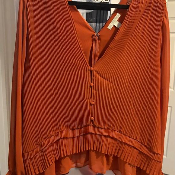 ryegrass Tops - 251- ryegrass Pleated V-Neck Blouse - Rust